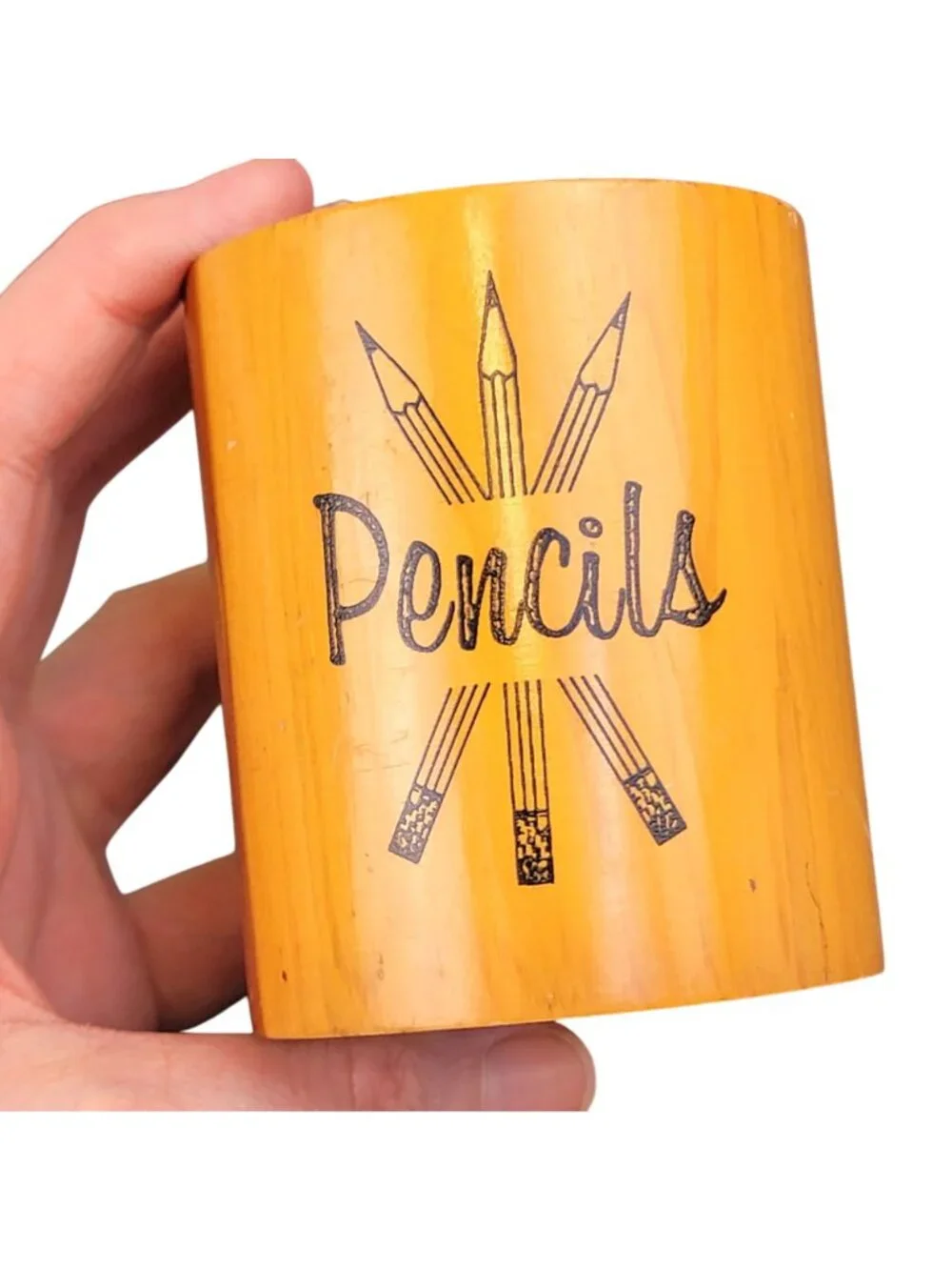 Vintage 70s Wood Pencil Holder Souvenir Gulfport Mississippi Home Decor Office